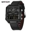 SANDA New Square Business Sports Dual Display Men's Quartz Watch Waterproof LED Analog Digital Countdown Electronic Male Watches