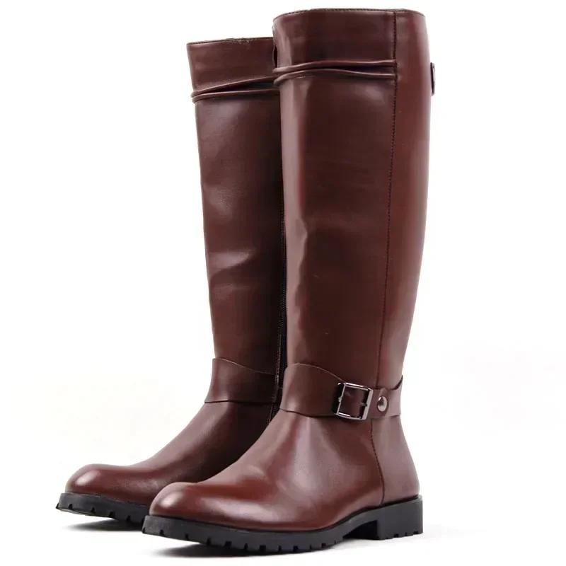 High Quality Plus Size 37-46 Punk Style Gothic Knee High Motorcycle Boots for Men Soft Leather Long Boots Thigh High Boots Botas