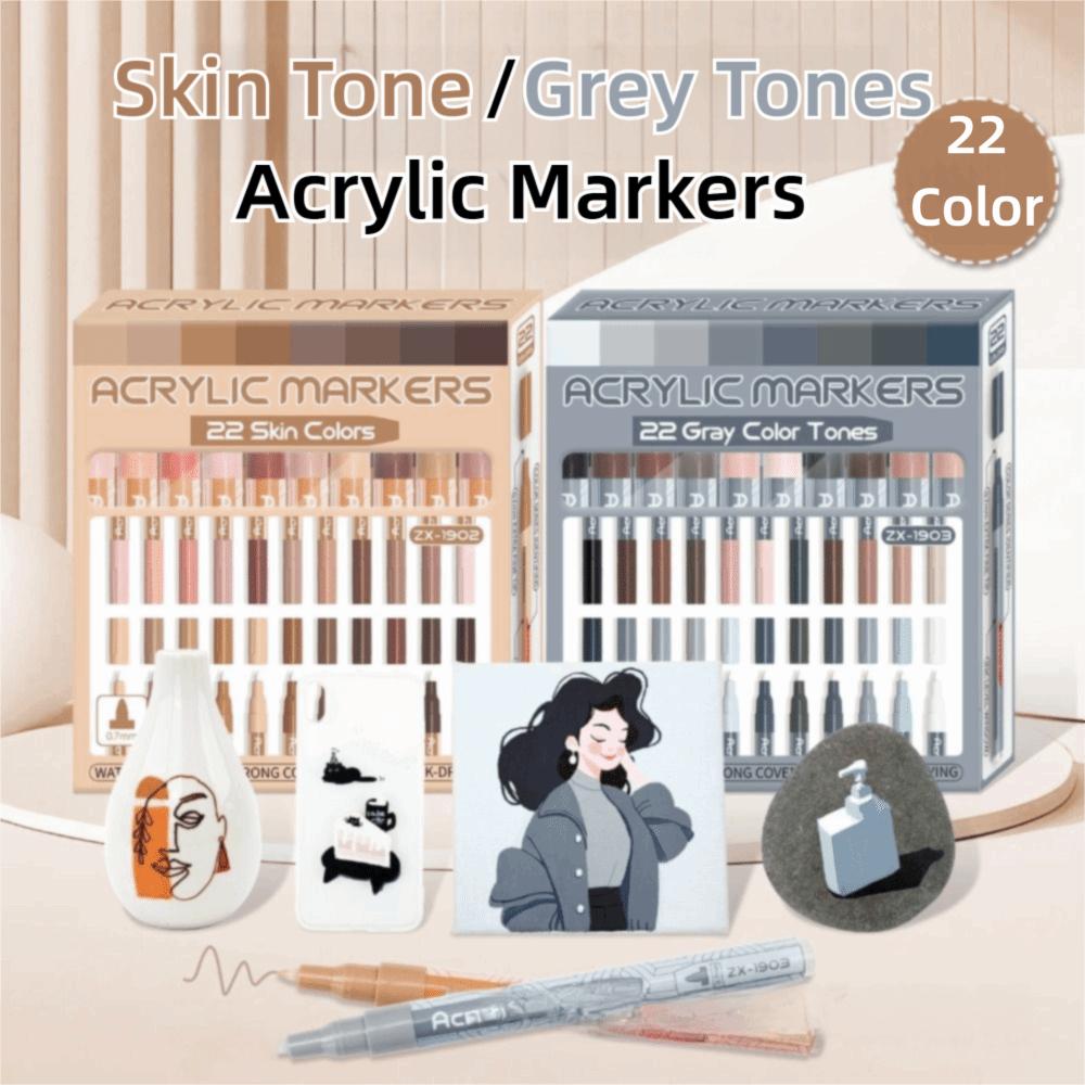 22 Цвета Акриловые Маркеры-Ручки Extra Fine Tip Серые/Телесные Тона Набор Маркеров Pro Color с Прозрачным Окном