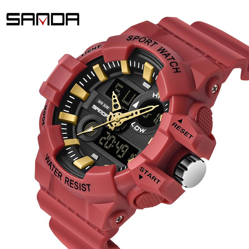 Мужские часы Sanda Sports Роскошные светодиодные цифровые военные кварцевые часы Мужские водонепроницаемые наручные часы в стиле G Relogio Masculino Часы