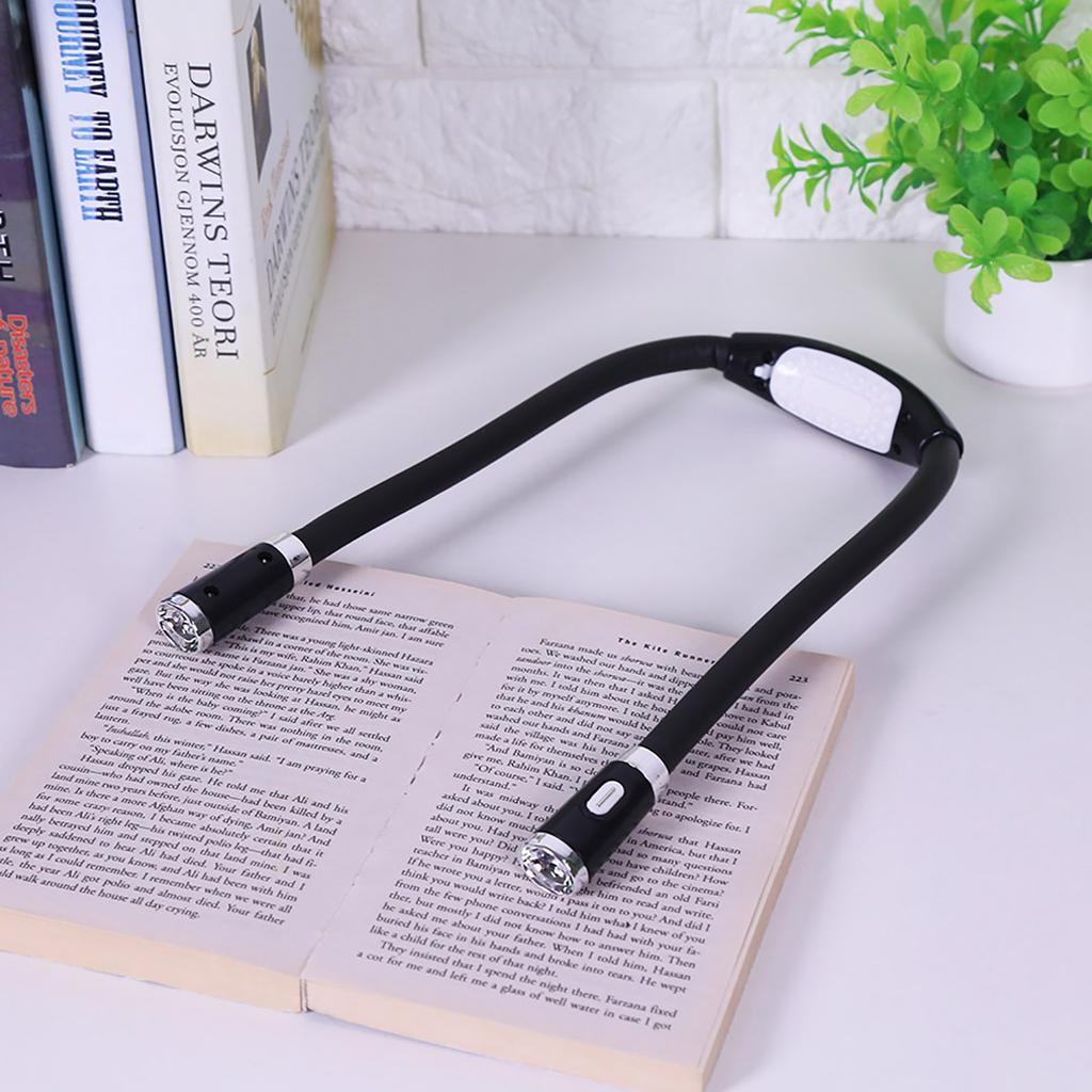 Flexible Neck Hanging Hug LED Light Hands Free Adjustable Bendable Lamp Night Reading (Black)