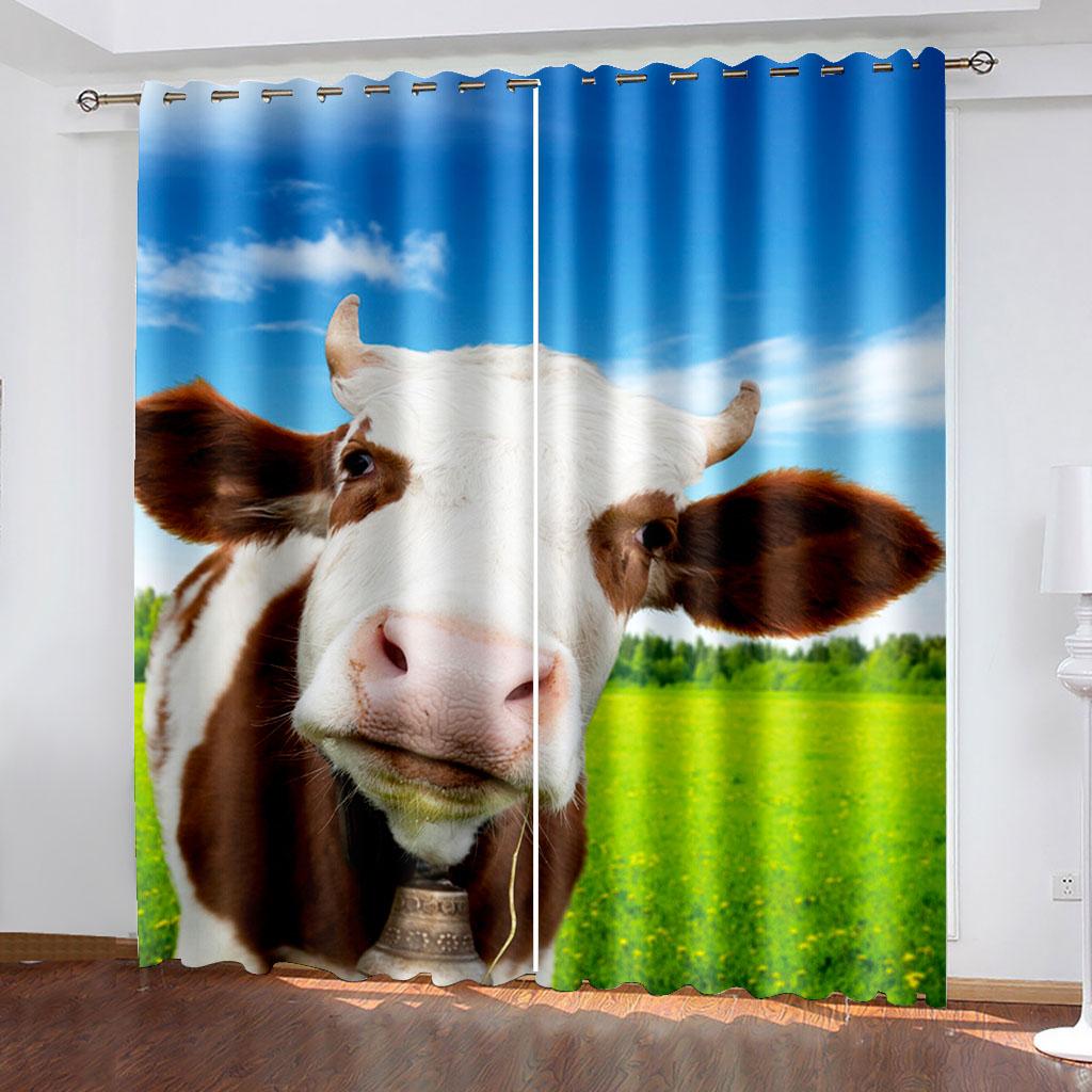 Grommet Top Darkening Blackout Room Milk Cow Pasture Curtain for The Bedroom Drapes In Living Room Left and Right Biparting Open