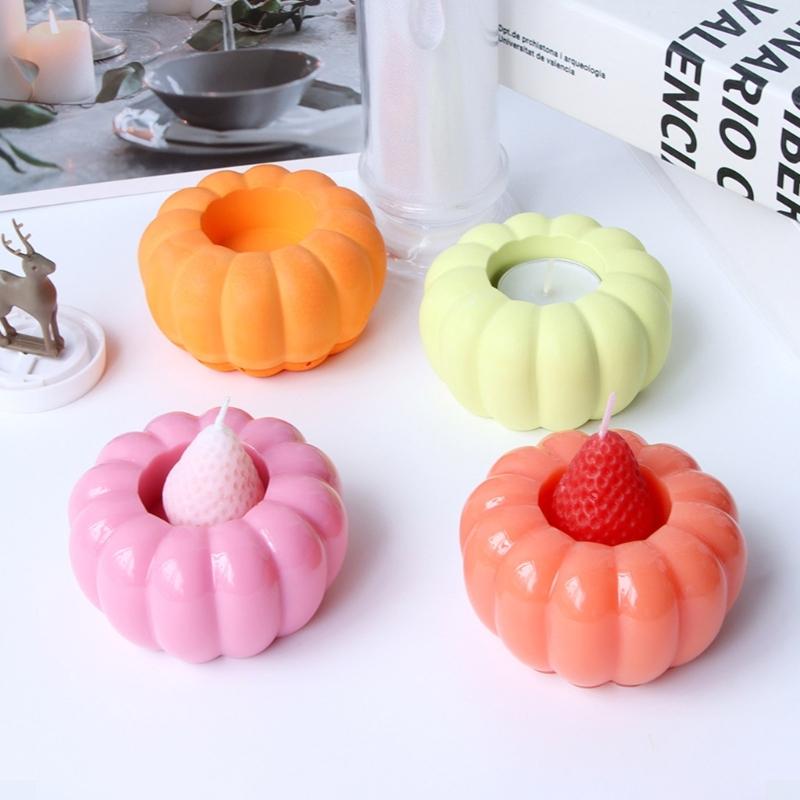 Resin Candle Holder Silicone Mold Pumpkin Tealight Resin Mold Candlestick Epoxy Casting Mold for Jewelry Box Home Decor