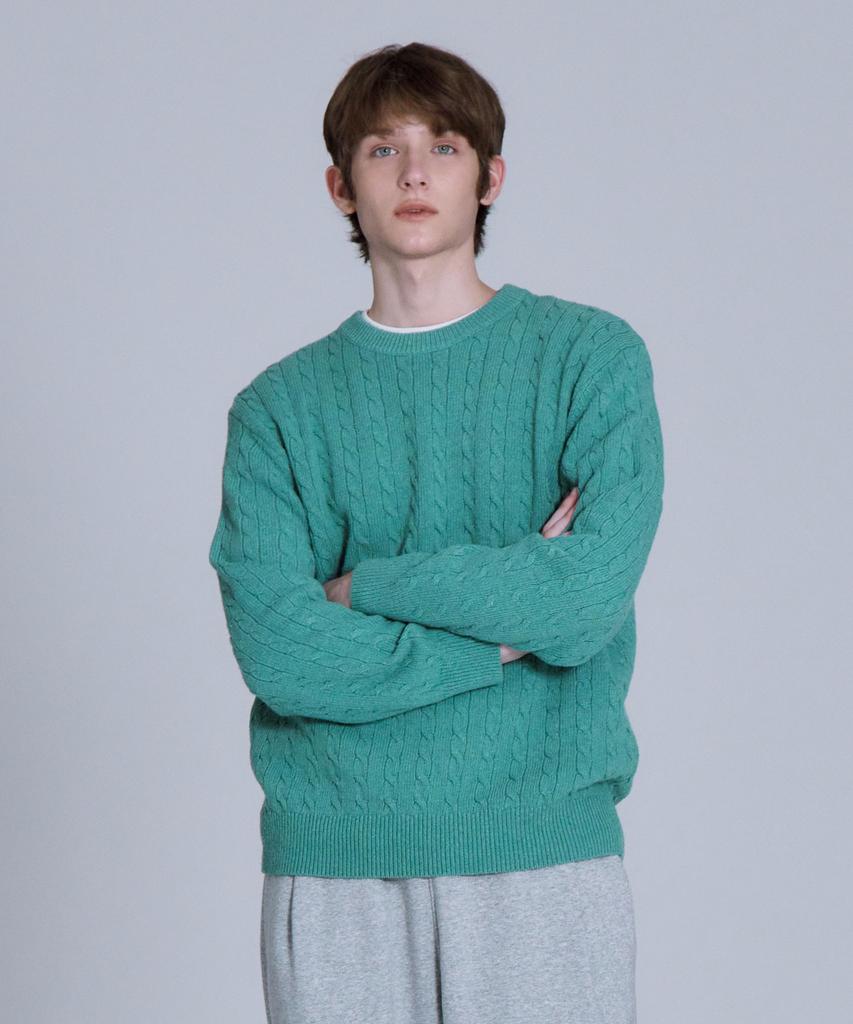 BASIC HOUSE Cable Round Neck Knit Mint Lykt7101 (Type A)