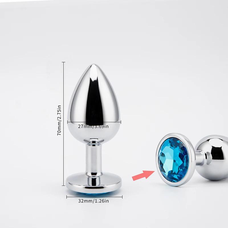 3 Sizes Metal Anal Plug Smaller Smooth Stainless Steel Butt Plug Colorful Crystal Round Anus Plug Adults Anal Sex Toys For Women