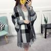 Женский повседневный клетчатый женский вязаный свитер с кисточками, толстый платок, кардиганы для осенних и зимних нарядов