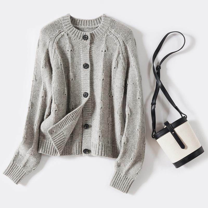 Multi color optional [sheep wool] polka dot yarn round neck cardigan jacket women's wool sweater knitted sweater