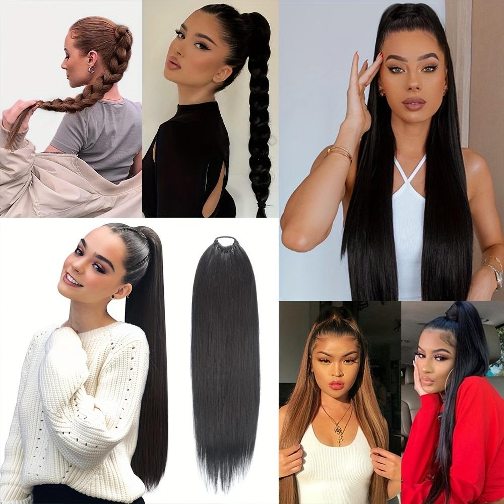 MISS WIG Длинный прямой хвостик, 24-дюймовый хвостик, наращивание волос, синтетические волосы на резинке, шиньон, термостойкие аксессуары для волос