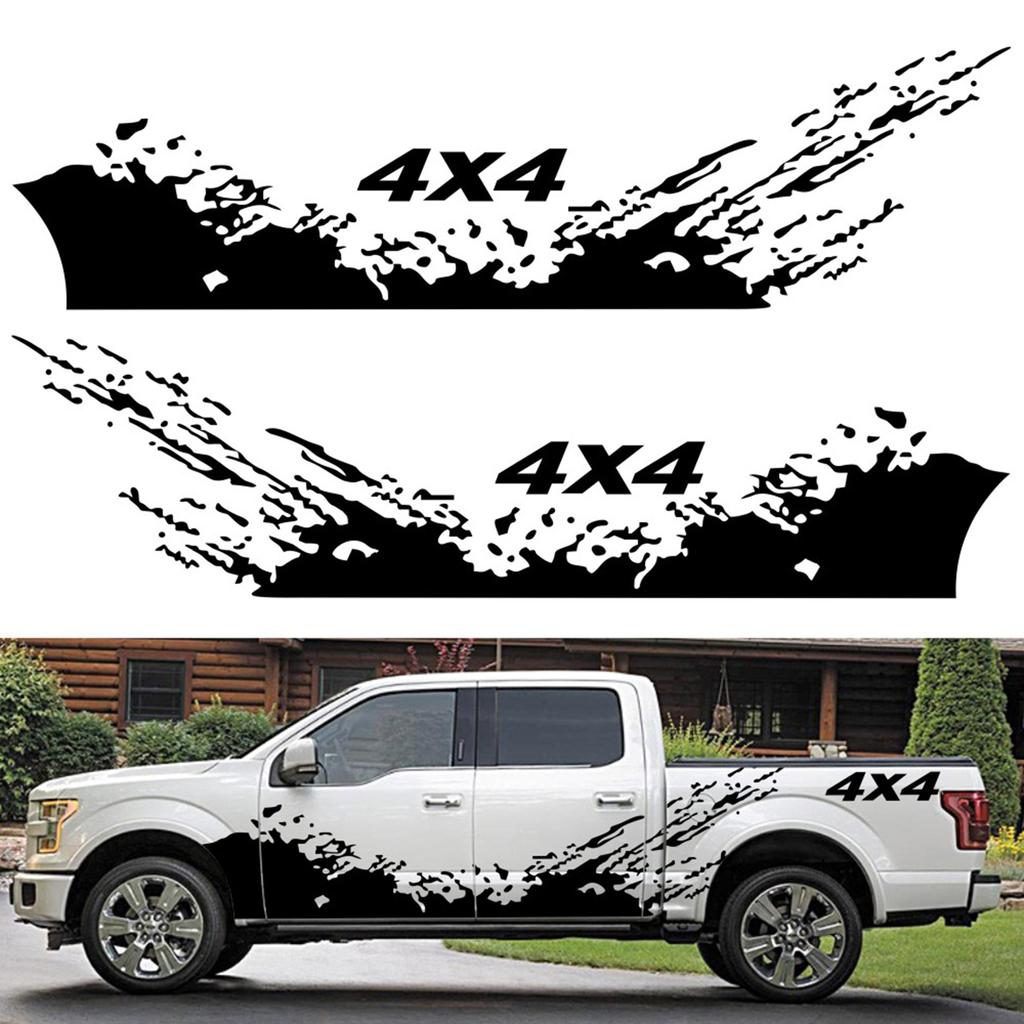 4PCS Car Stickers 4X4 Off Road(40*10cm)+Mountain Graphic Decal(190*50cm) Sticker for Car Truck Exterior Accessories