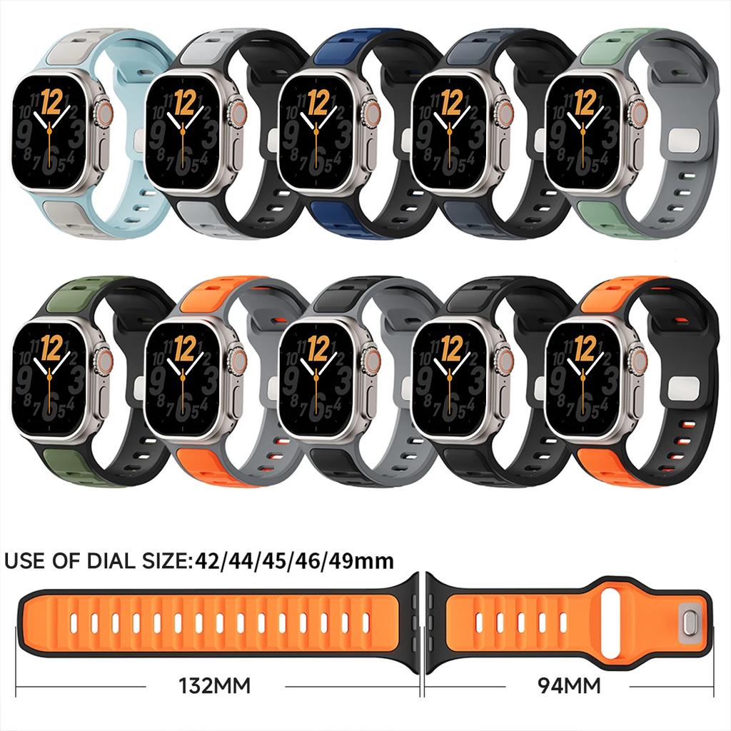 Спортивный двухцветный силиконовый ремешок для Apple Watch Band Ultra 2 49 мм 46 мм 42 44 45 мм браслет для Iwatch Series 10 9 8 7 6 SE 5 4 3