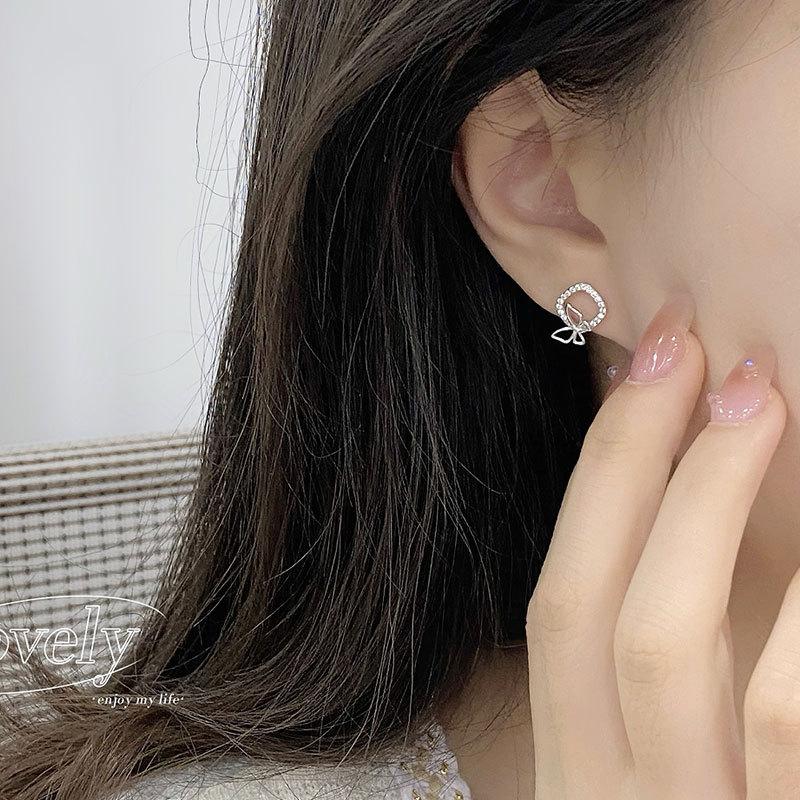 Butterfly Ring Love Earrings Inlaid Diamond Light Luxury Earrings Sweet and Versatile Women