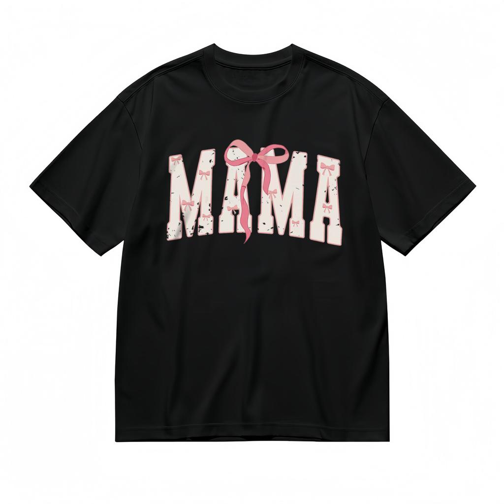 Women's Fashion Soft Comfy Classic T-Shirt Mens Womens Tees Top Distressed Mama Bow Cotton Tee