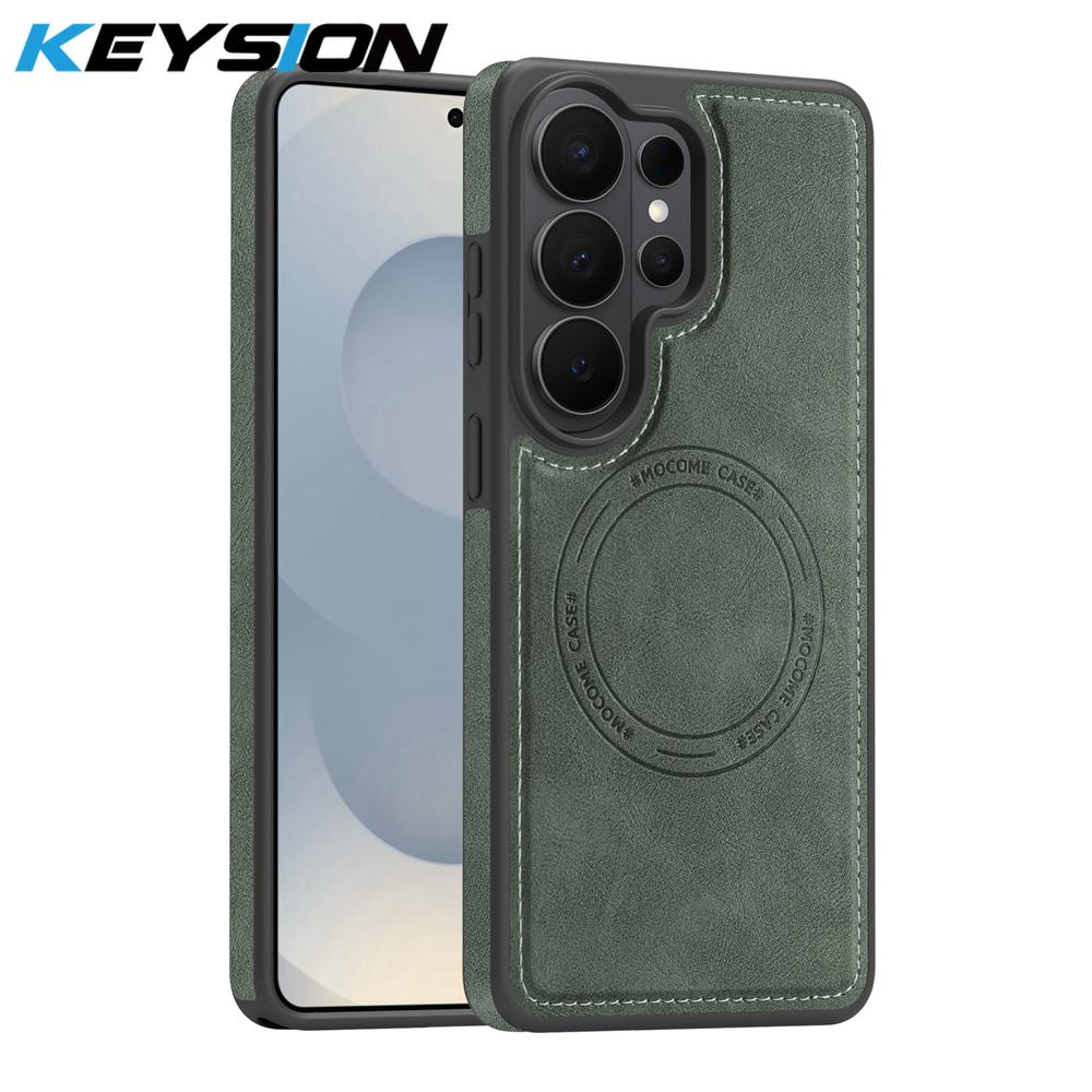 KEYSION Ретро чехол из ПУ кожи с MagSafe для Samsung Galaxy S25 S26 Ultra 5G S26+ S25 FE Магнитный ударопрочный чехол для телефона