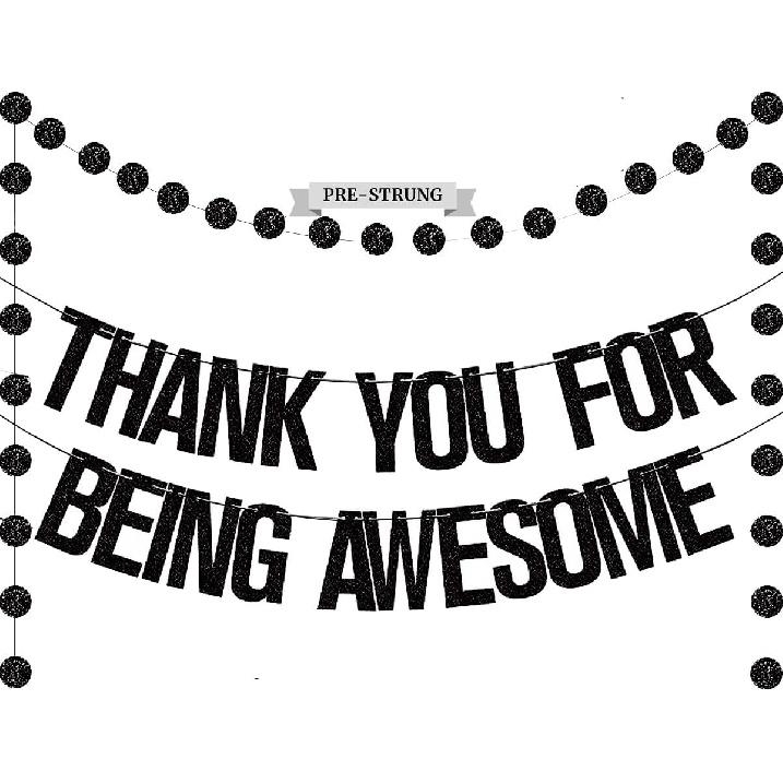 Готовый баннер "Спасибо, что ты потрясающий" с золотым глиттером, НЕ НУЖНО СОБИРАТЬ, милый баннер-вывеска с 2 шт. гирляндами-кружками и точками для выпускного