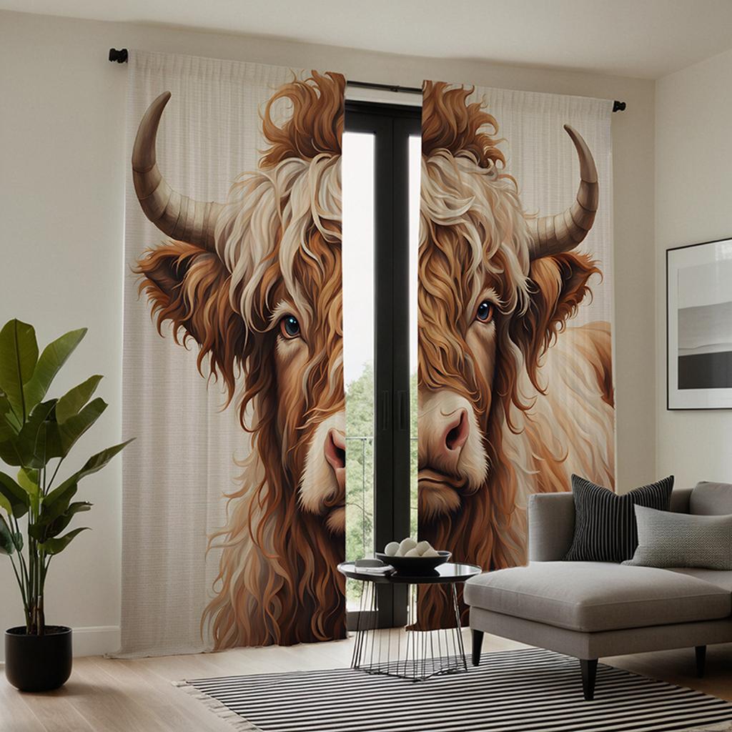 2 шт. HD прерийский як декоративная штора Желтая завязка штора с цифровой печатью Стиль домашнего декора Украшение гостиной спальни