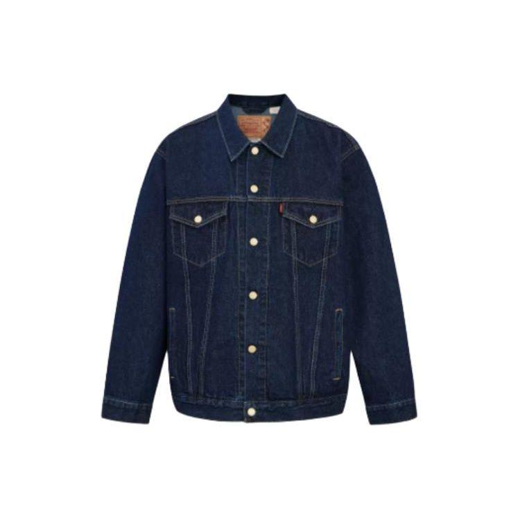Levis Год Дракона Лимитированная Серия Однотонная Куртка из Денима с Отложным Воротником на Одной Пуговице с Длинным Рукавом Мужская Куртка Синяя A5782-0016