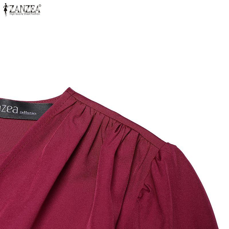 ZANZEA Женское мусульманское повседневное платье свободного кроя с круглым вырезом и длинным рукавом