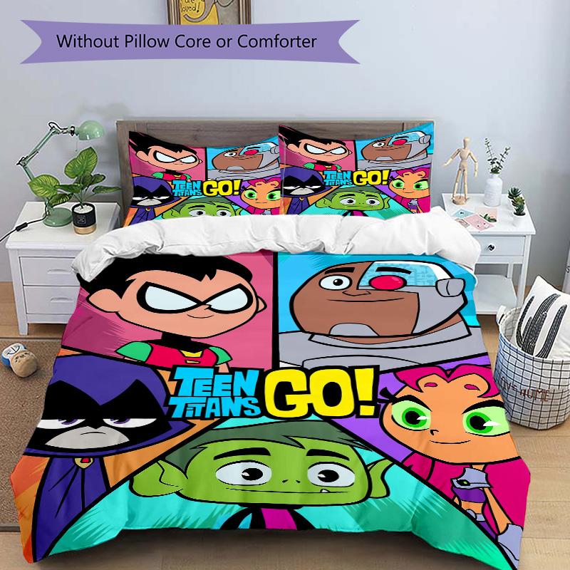 Teen Titans Go Adventure Print 3Pcs Bedding Setduvet Cover With 2 Bedropillowcase Home Birthday Gift