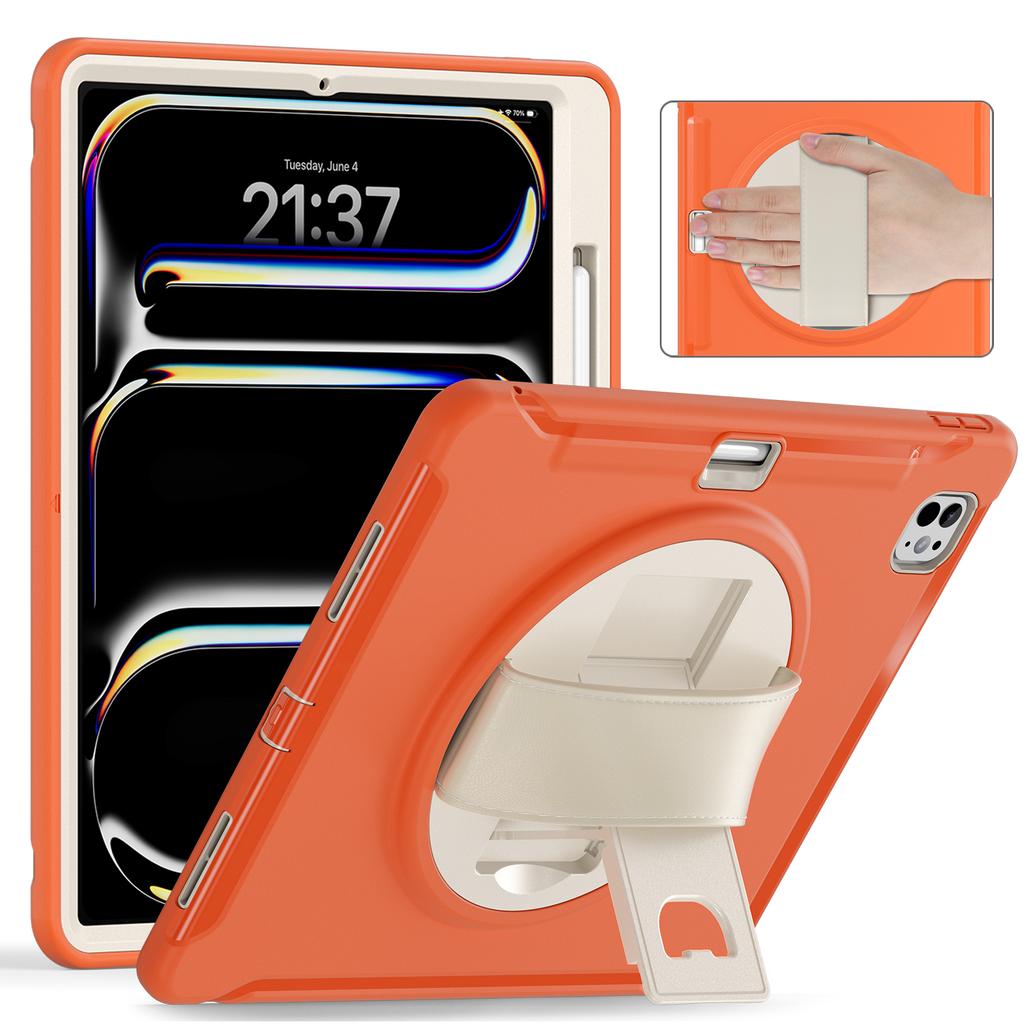 Hybrid Stand Cover for IPad Pro 13 2024 M4 Model A2926 A2925 A3007 360 Rotating Tablet Case PC-TPU with Hand Shoulder Shockproof