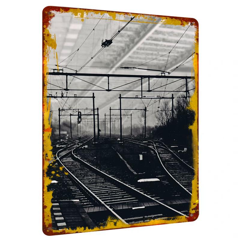 Industrial Style Black White Railway Landscape Metal Wall Art Modern Home Decor Living Room Office Hanging Ornament