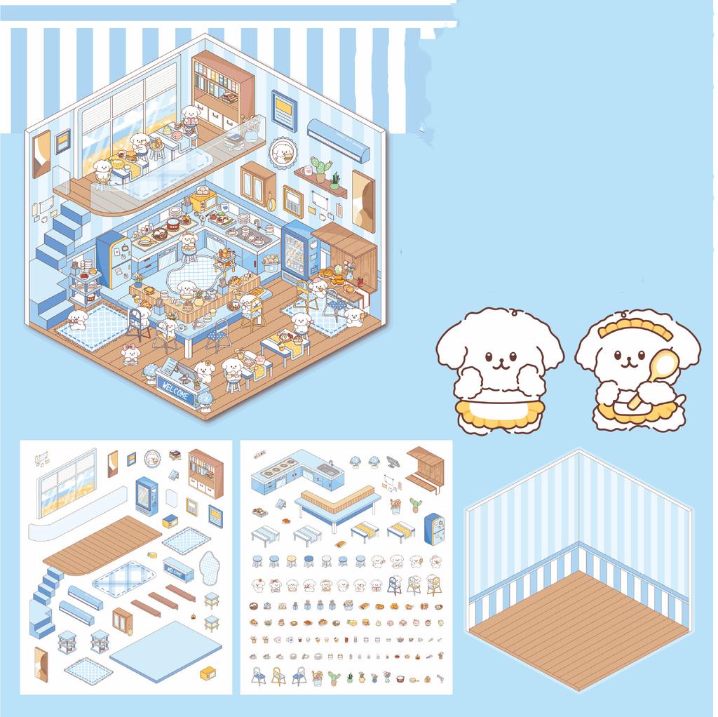 Diy House Landscape Stickers Cute Bubble Food Car Cabin Scene Sticker Festival Gift for Adult Kid Children Student