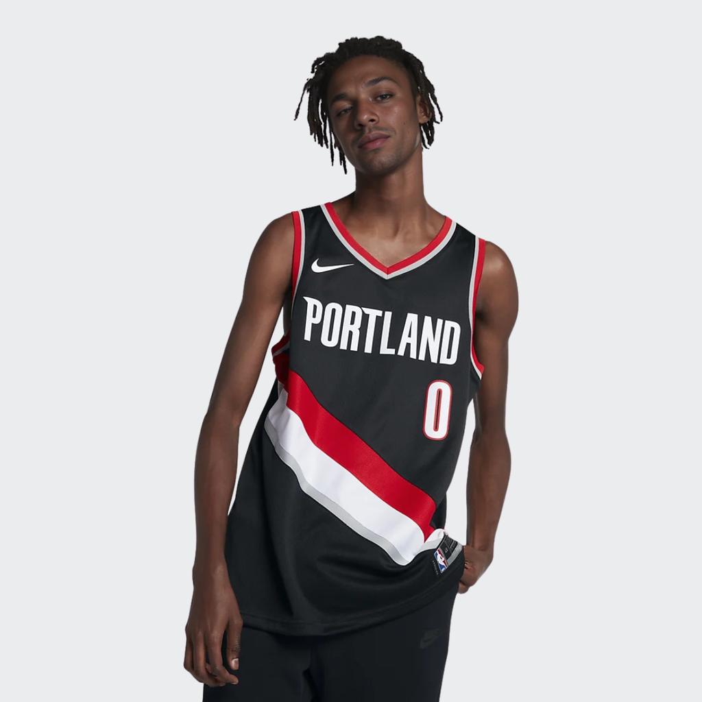 Nike NBA Colorblock Jersey, Trail Blazers Damian Lillard No. 0 Men Tops Black DB3328-010
