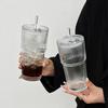 600ML Large Capacity Cup, High Aesthetic Coffee Cup With Lid and Water Cup, Simple Straw, Vertical Stripe Glass Cup