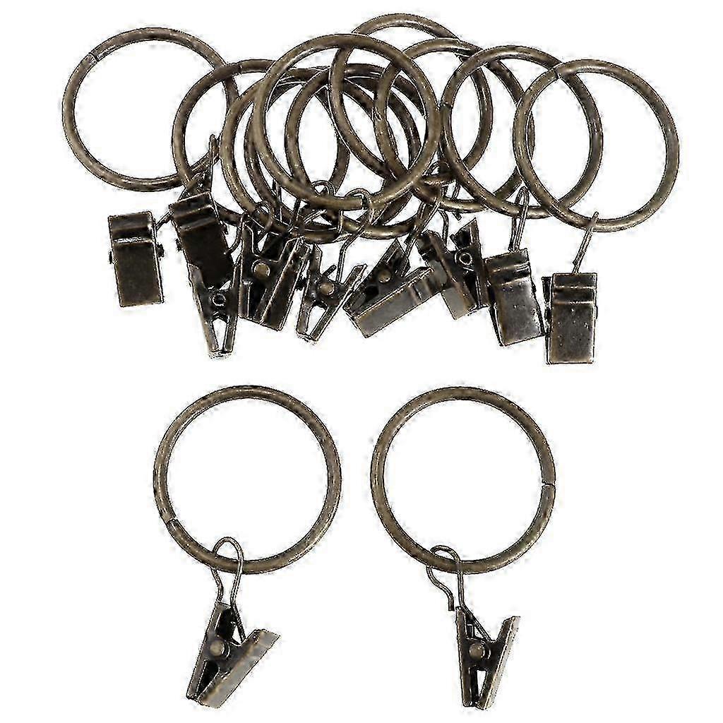 12-pack curtain rings with clips, 25mm curtain rings for hanging curtains - brown 25mm