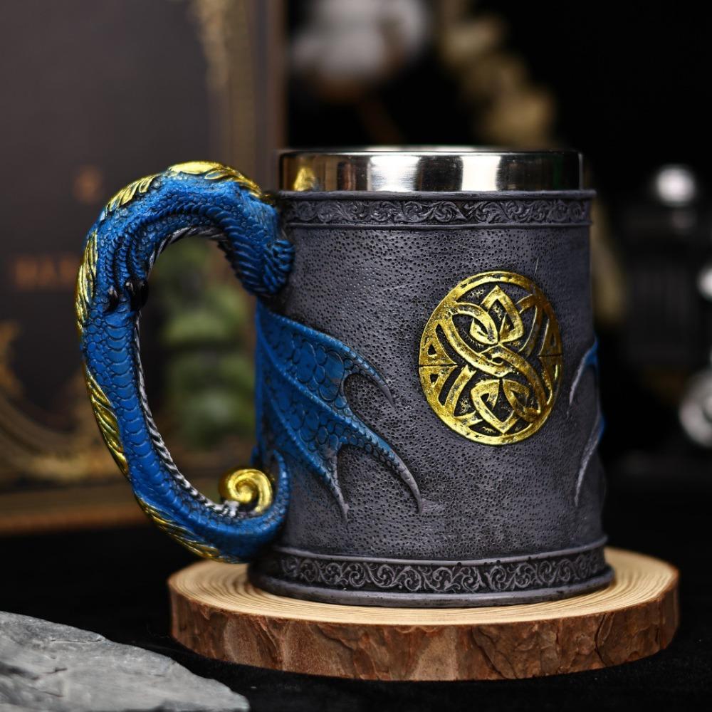 304 Stainless Steel Inner Gothic Flying Dragon Beer Stein 3D Embossed Coffee Mug  Party