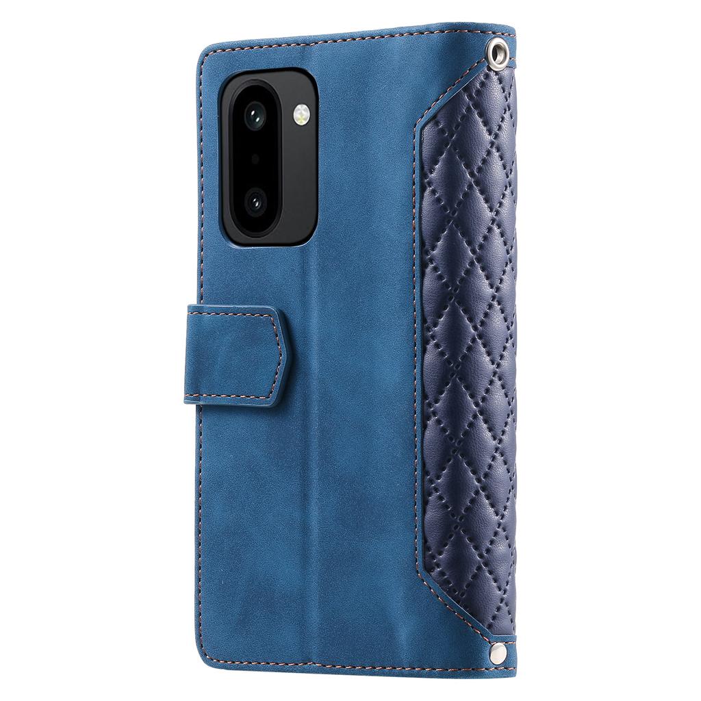 For OnePlus 15R 5G Wallet Case Rhombus Stitching Line PU Leather Phone Cover with Wrist Strap