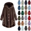 Women's Fashion Solid Color Button Hooded Plush Loose Casual Jacket