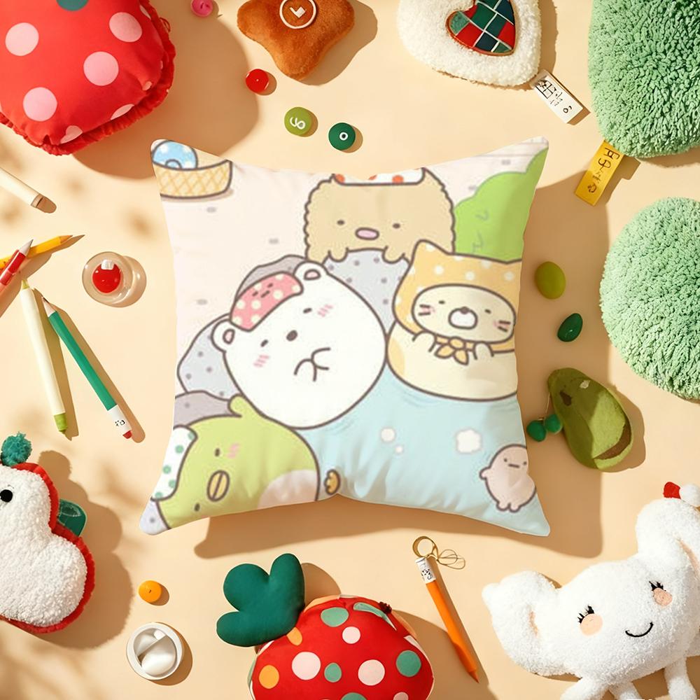 Cushion Cover Plush Fabric Soft Double-Sided Printed Sofa Warm Winter Home Gift Pillow Cover Cute S-Sumikko G-Gurashi