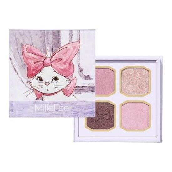 Палитра теней для век MilleFee My Kitty (M02 Рэгдолл/Диснеевская Мари) Кошка 4 Цвета Тени для век Блестки Макияж Желтый Подтон Синий Мари-чан Дисней