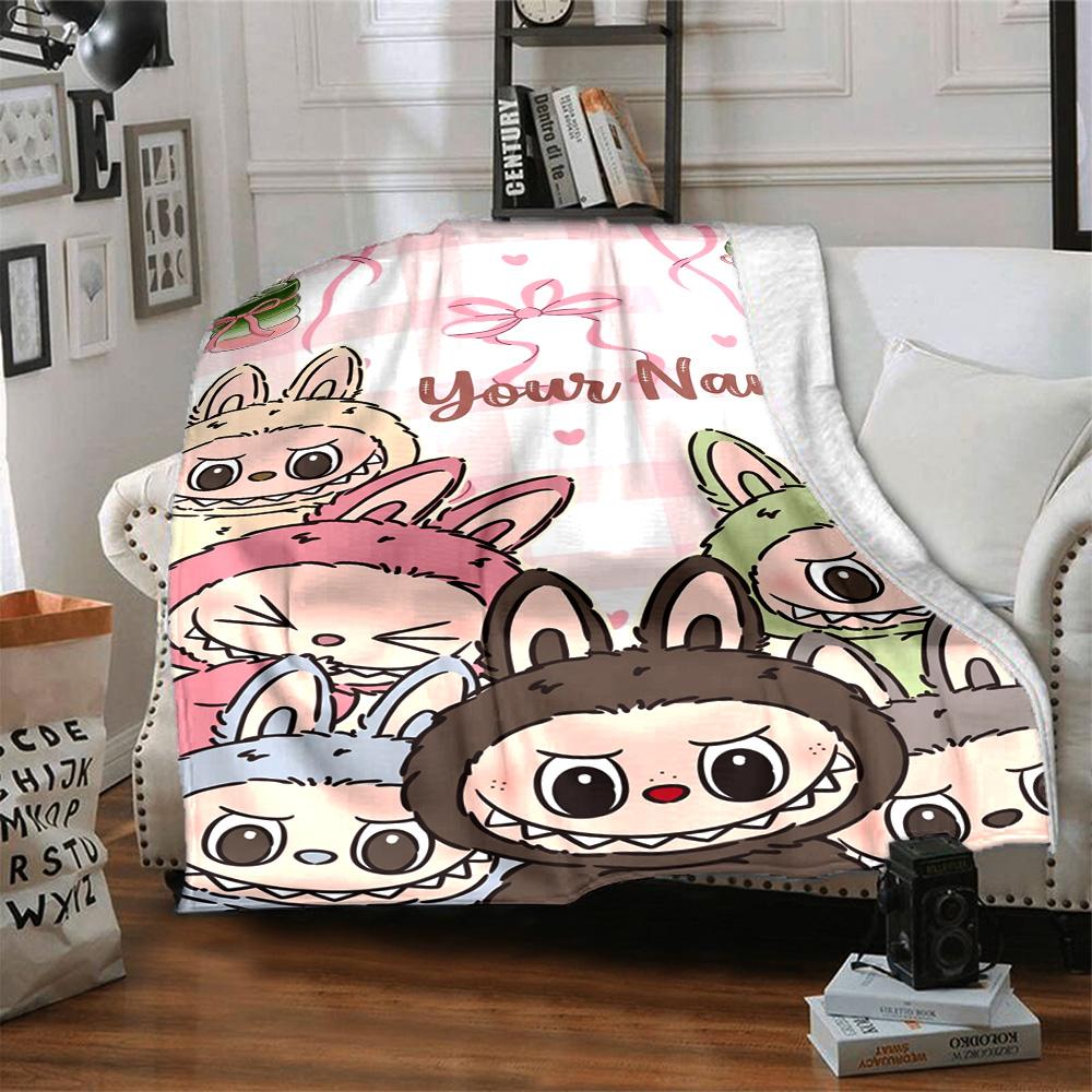 Labubu Customize Text Blanket Lightweight Customizable Blanket Warmthful Decor Great for Office Chair Home Decor Livingroom Sofa