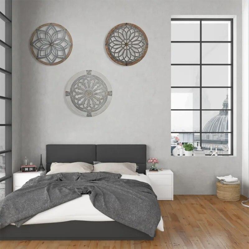 Simple Vintage Round Wooden Pendant Diamond Wall Hanging Pattern Wall Decoration Home Room Acrylic Soft Decoration Home Decor