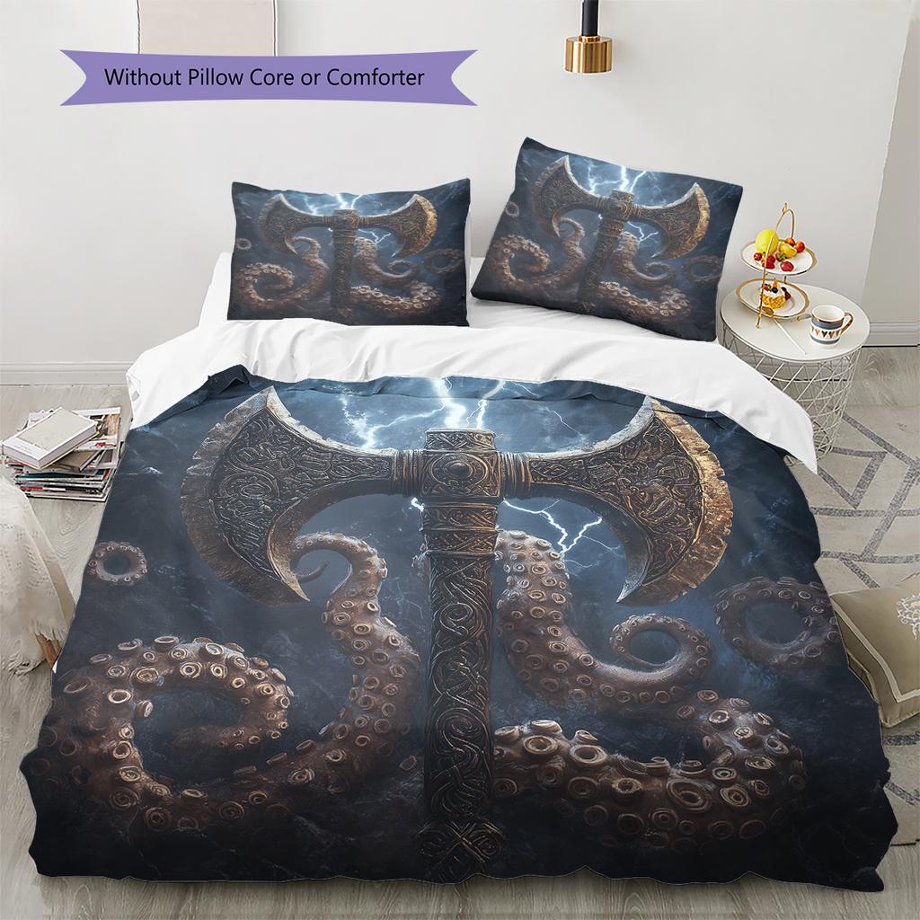 Viking Battle Axe Pattern Bedding Home Decoration Birthday Gift (1 * duvet cover + 2 * pillowcase, without core)