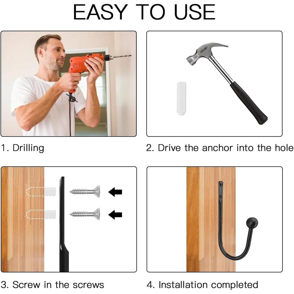 Curtain Holdbacks with Screws for Living Room Bedroom Bathroom, Black