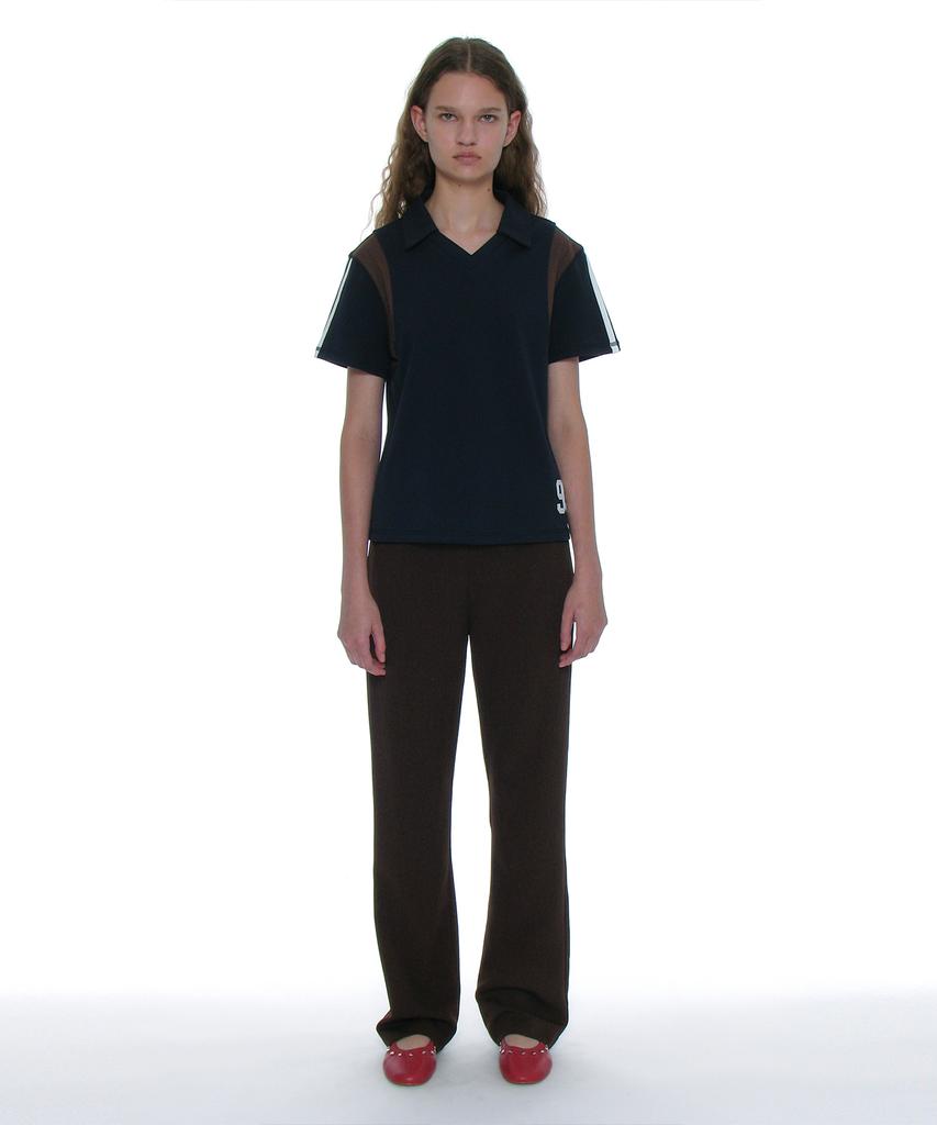 PARTIMENTO WOMEN Numbering Applique V-Neck Polo_Navy