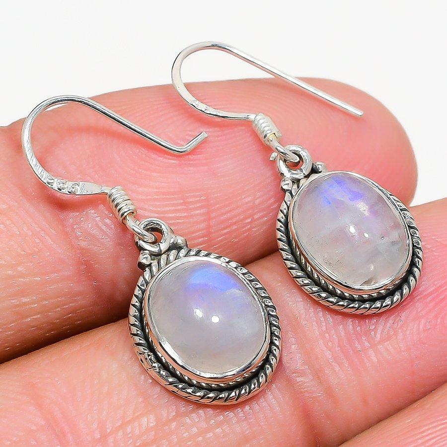 Серьги из стерлингового серебра 925 пробы с натуральным радужным лунным камнем, 1,25 дюйма, O6Y99