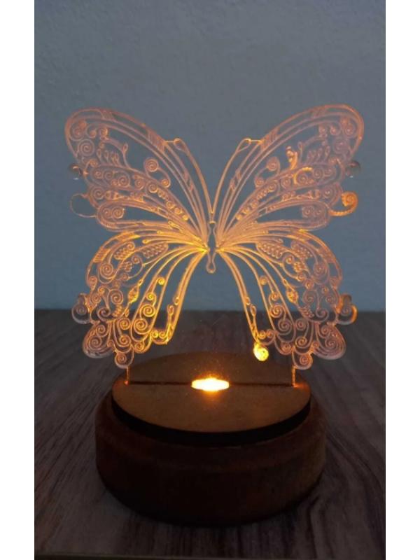 Plexiglass Light Butterfly 3D Wooden Base Gift Table Lamp