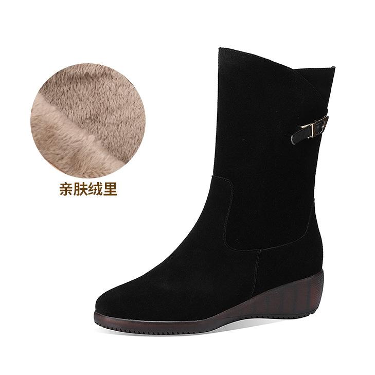 Средние сапоги Осенние и зимние меховые сапоги Удобные мягкие женские сапоги на танкетке
