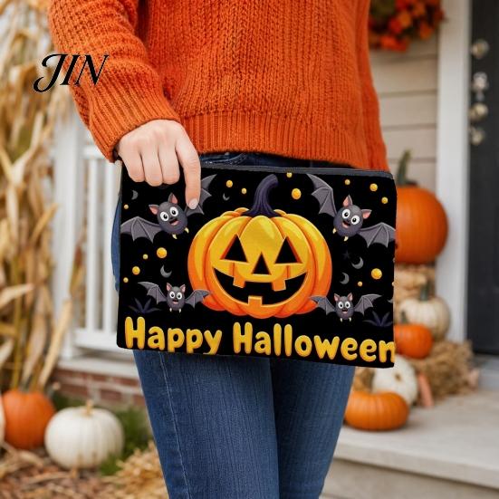 Portable Zippered Pouch Halloween Storage Bag, with Pumpkin Ghost Pattern Design, Thickened Wear Resistant Canvas Bag Cosmetic Organizer, for