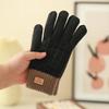 1 Pair Women Winter Gloves Jacquard Thickened Plush Knitted Five Fingers Touch Screen Unisex Anti-slip Cold Weather Driving Skiing Skating Gloves EMA