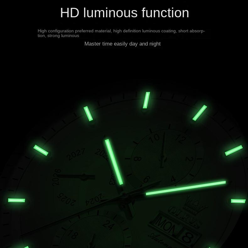 OLEVS Брендовые деловые повседневные модные автоматические механические часы с тремя глазами, мужские часы