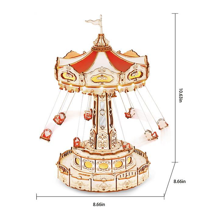 ROBOTIME ROKR 3D Puzzles for Adults-Projects for Teens-LED Swing Ride Model Building Kit-Music Box DIY Kit-Gift for Teens and Adults