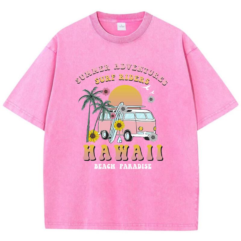 Summer Hawaii Beach Paradise Print T-Shirt Women Street Summer T Shirts Oversize Casual Short Sleeve Breathable T Shirt