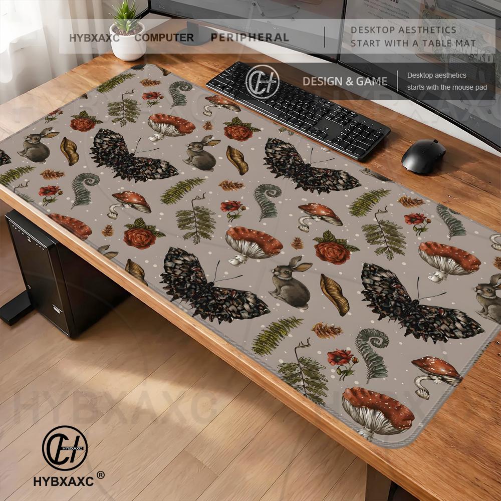 Large Mushroom Themed Mouse Pad Botanical Vintage Floral Desk Mat Cute Hd Extended Gaming Keyboard Mat 80x40 Wildflower Mousepad