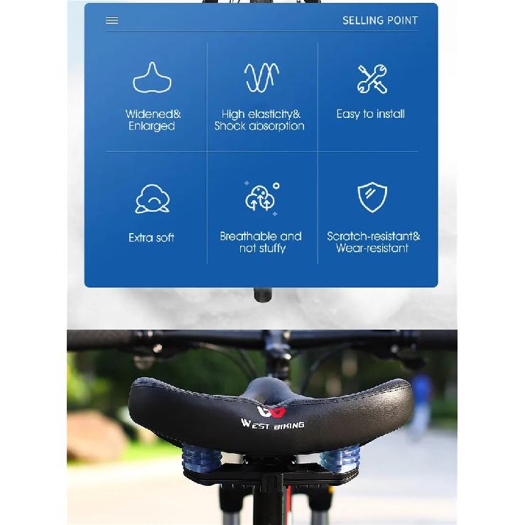 WEST BIKING Эргономичное велосипедное седло для длительных поездок Расширенная утолщенная подушка Седло для горного велосипеда и туристического велосипеда Удобное сиденье для электровелосипеда