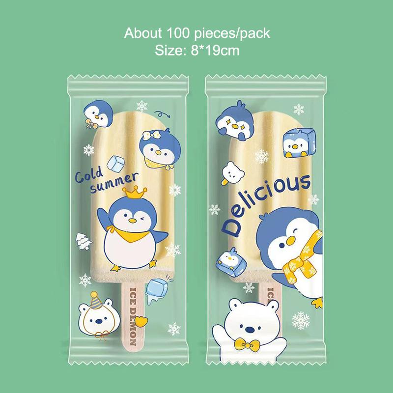 100 шт. Милые мультяшные пищевые пакеты для мороженого Одноразовые пластиковые защитные чехлы для эскимо Пакет для хранения и упаковки Сделай сам
