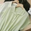 Solid Color Loose Simple Clothes Women Blouse Summer Silk Tops Elegant Office Lady Short Sleeve Polo-Neck Shirt Blusas 27817